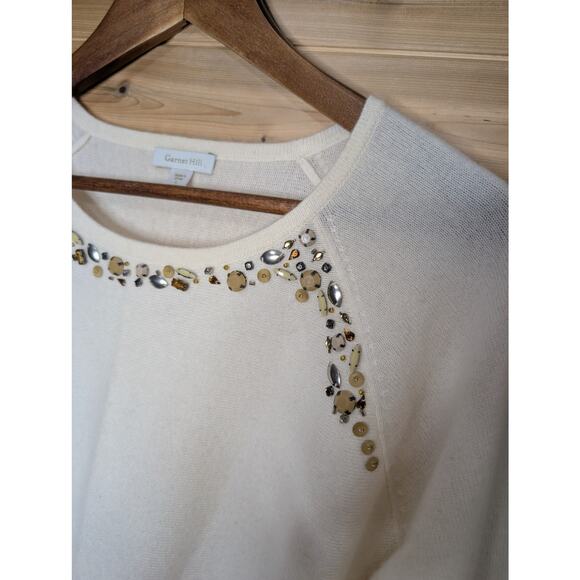Garnet Hill Sweater Womens Large Cream Cashmere Beaded - Picture 3 of 11